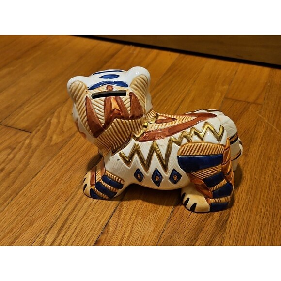 Vintage Artesania Rinconada Style Gold Tiger Ceramic Coin Bank Figurine - Picture 4 of 11